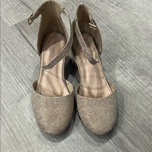 Gold Dress Shoes with Ankle Straps and Shimmery Finish